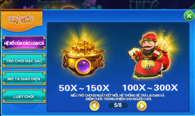Giá trị hệ số thưởng các sinh vật trong game Bắn Cá Thần Tài 58Win