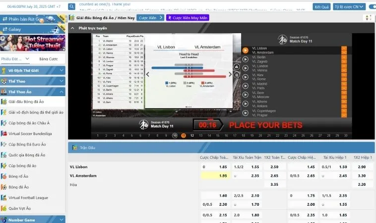 Giao diện cá cược Thể Thao Ảo 58Win