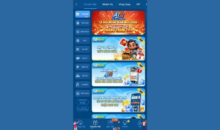 Các chương trình Khuyến Mãi 58Win hấp dẫn