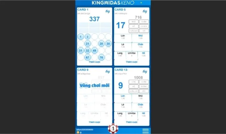 Giao diện chơi game nhanh Keno 58Win