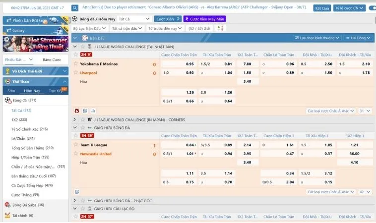 Bảng kèo cá cược bóng đá 58Win hấp dẫn